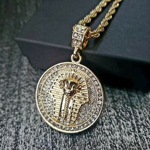 Gold Plated Iced Pharoah Pendant & 24" Rope Chain